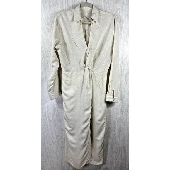 Anthropologie Graziella‎ Twist Waist Linen Midi Dress Chic Summer Womens 10 - Picture 2 of 8